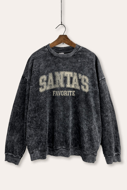 Santa's Favorite Christmas Graphic Mineral Wash Sweatshirt