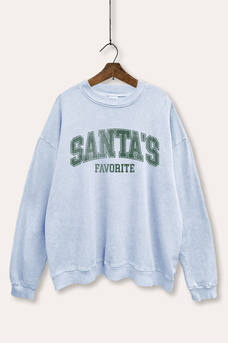 "santa's favorite" two-tier graphic mineral wash sweatshirt