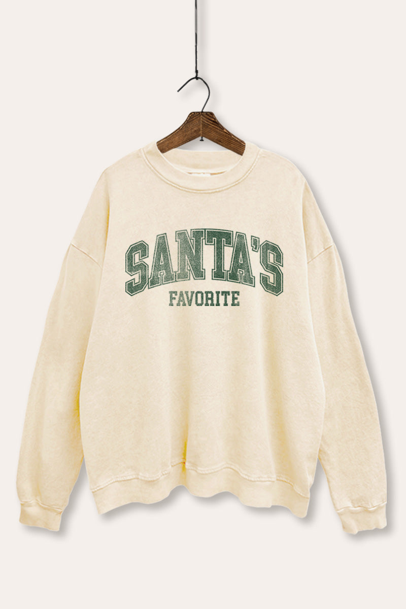 "santa's favorite" two-tier graphic mineral wash sweatshirt