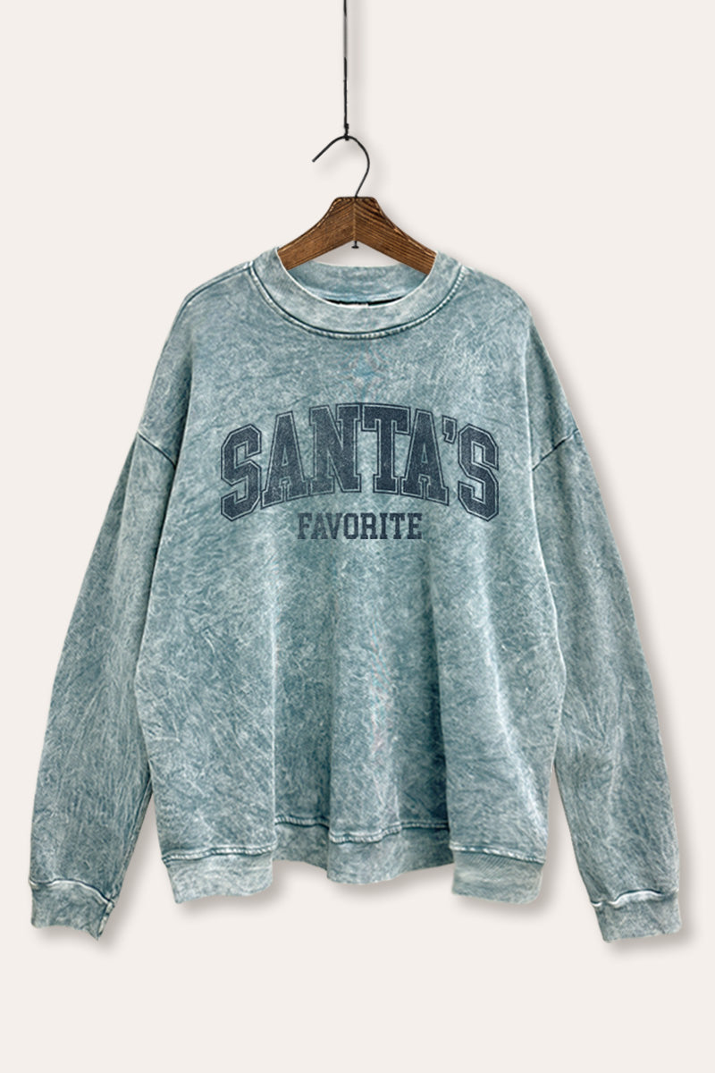 "santa's favorite" two-tier graphic mineral wash sweatshirt