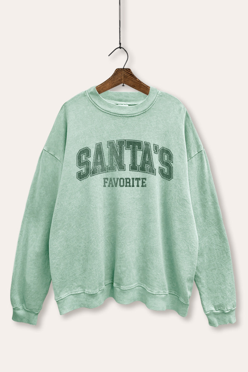 "santa's favorite" two-tier graphic mineral wash sweatshirt