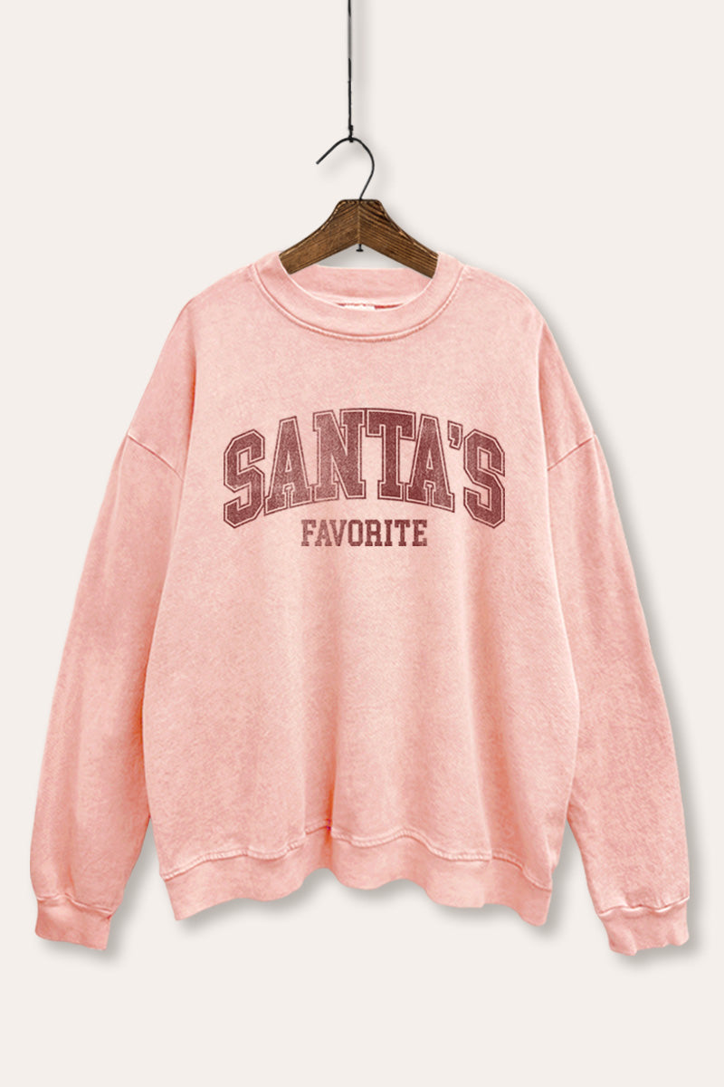 "santa's favorite" two-tier graphic mineral wash sweatshirt