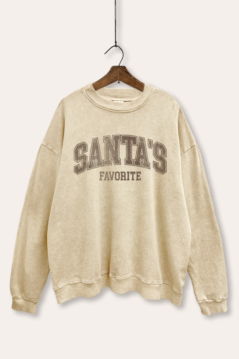 "santa's favorite" two-tier graphic mineral wash sweatshirt