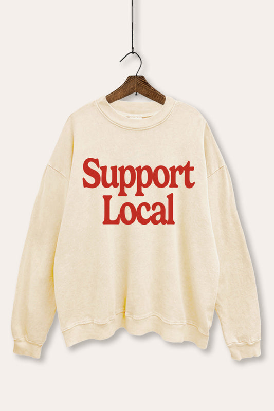 "support local" graphic mineral wash sweatshirt