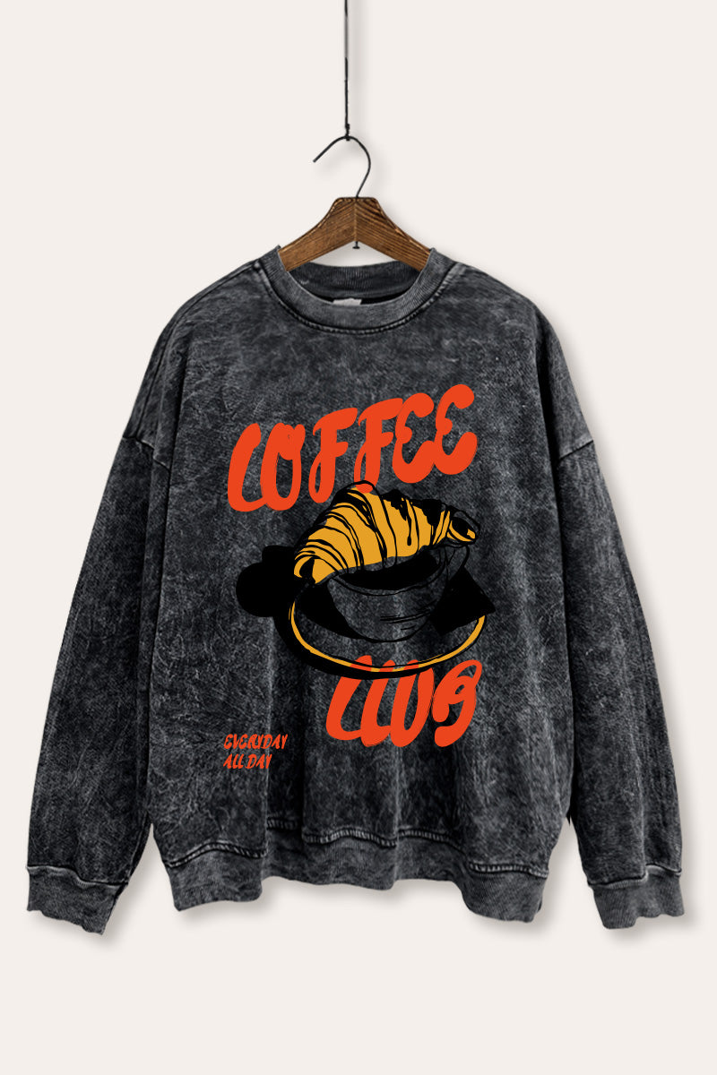 coffee club croissant graphic mineral wash sweatshirt
