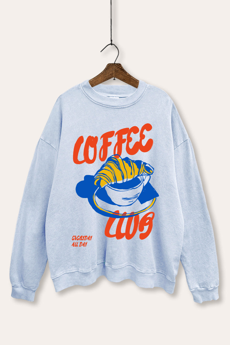 coffee club croissant graphic mineral wash sweatshirt