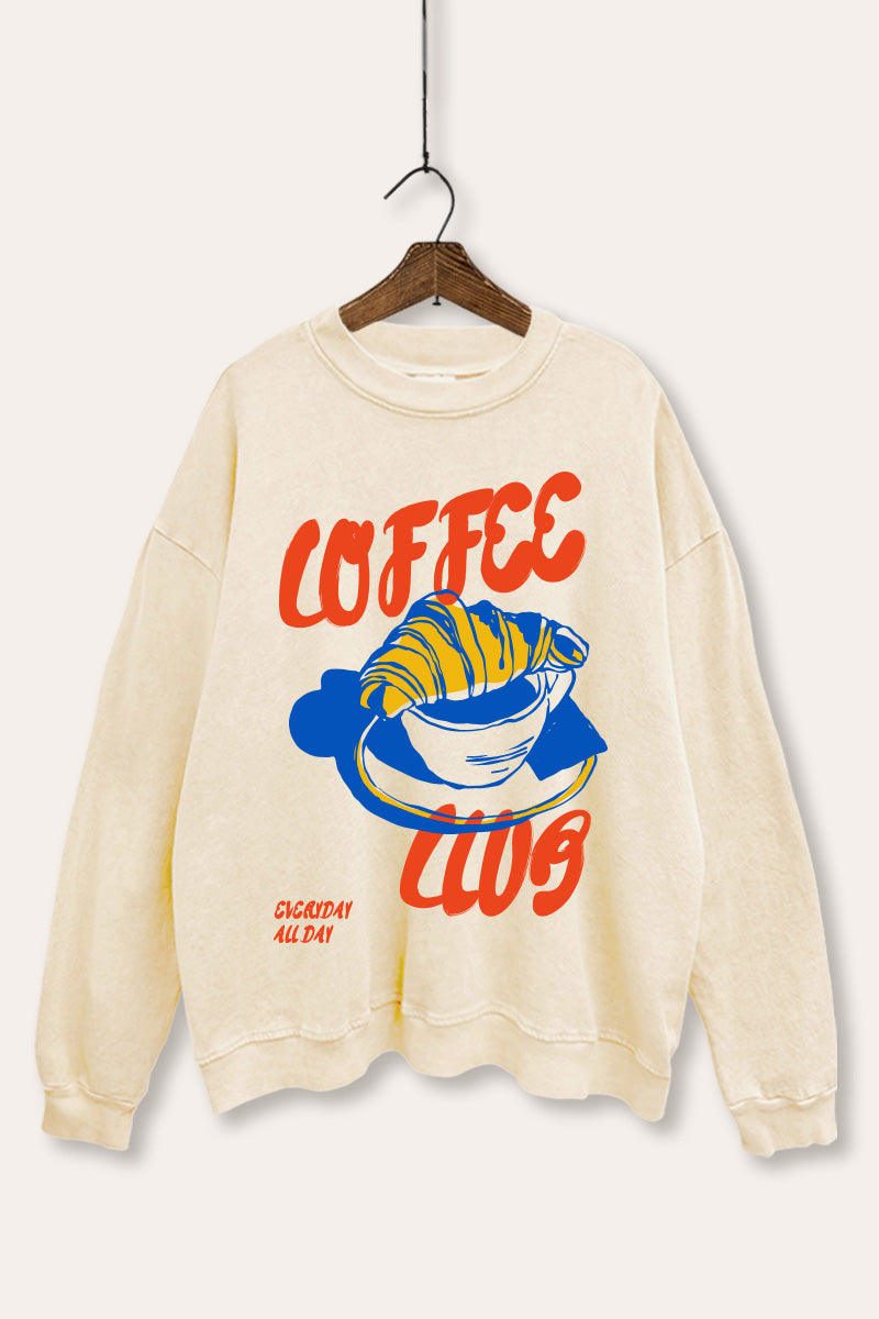 coffee club croissant graphic mineral wash sweatshirt