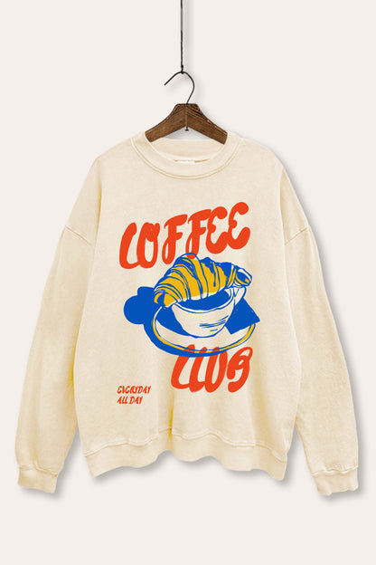 Coffee Club Croissant Graphic Mineral Wash Sweatshirt