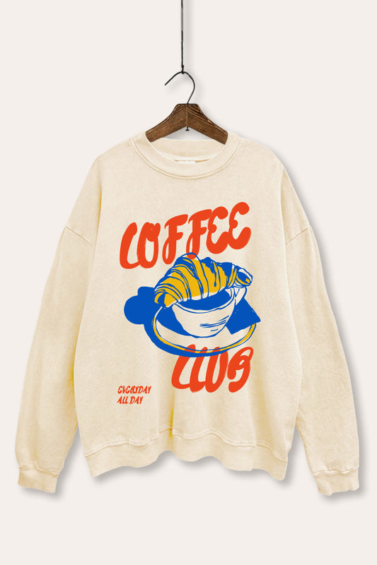 coffee club croissant graphic mineral wash sweatshirt