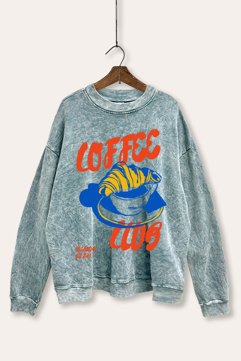coffee club croissant graphic mineral wash sweatshirt