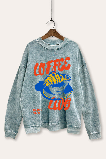Coffee Club Croissant Graphic Mineral Wash Sweatshirt