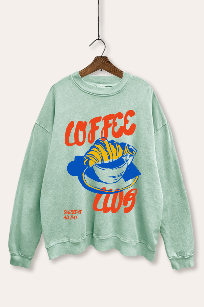 coffee club croissant graphic mineral wash sweatshirt