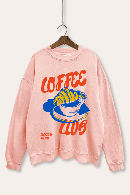 Coffee Club Croissant Graphic Mineral Wash Sweatshirt
