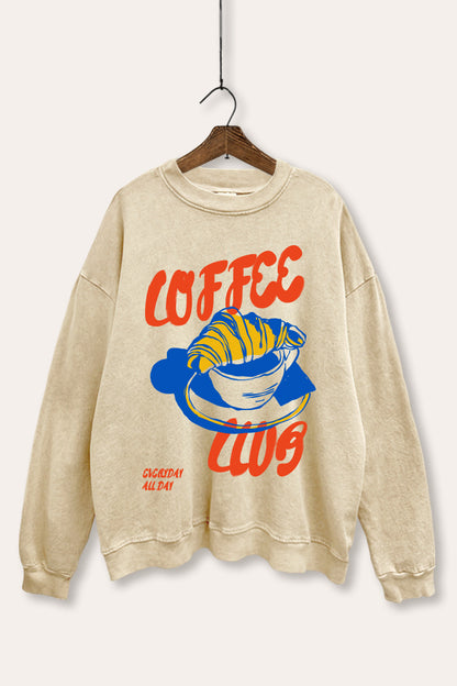 Coffee Club Croissant Graphic Mineral Wash Sweatshirt