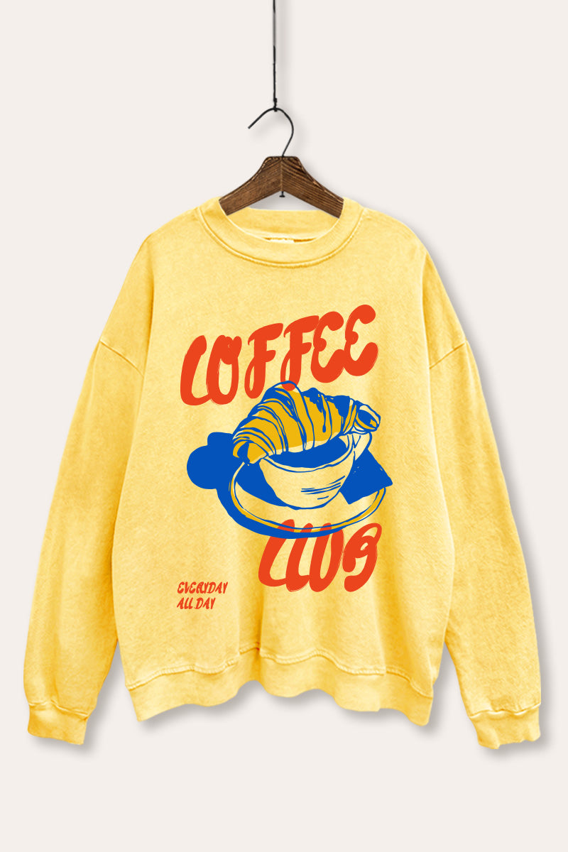 coffee club croissant graphic mineral wash sweatshirt
