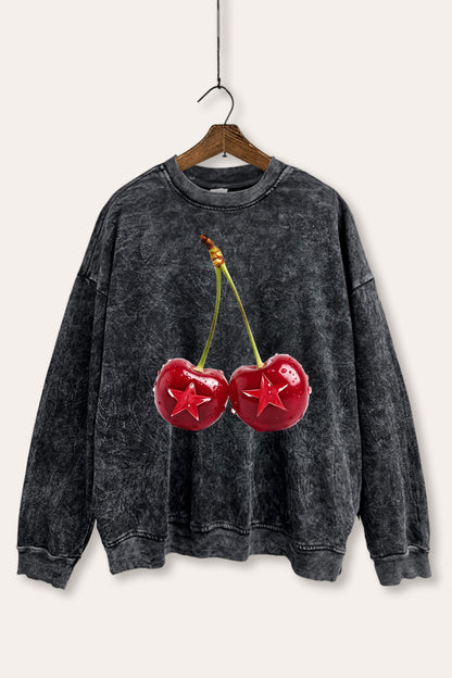 Cherry Star Fruit Graphic Mineral Wash Sweatshirt