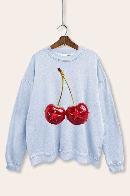 Cherry Star Fruit Graphic Mineral Wash Sweatshirt
