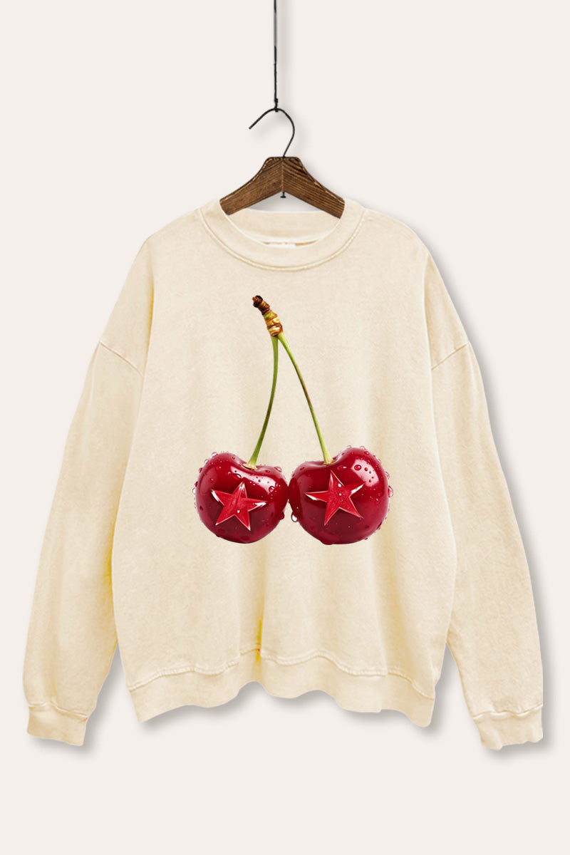 cherry star graphic mineral wash sweatshirt