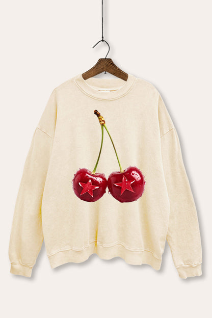 Cherry Star Fruit Graphic Mineral Wash Sweatshirt