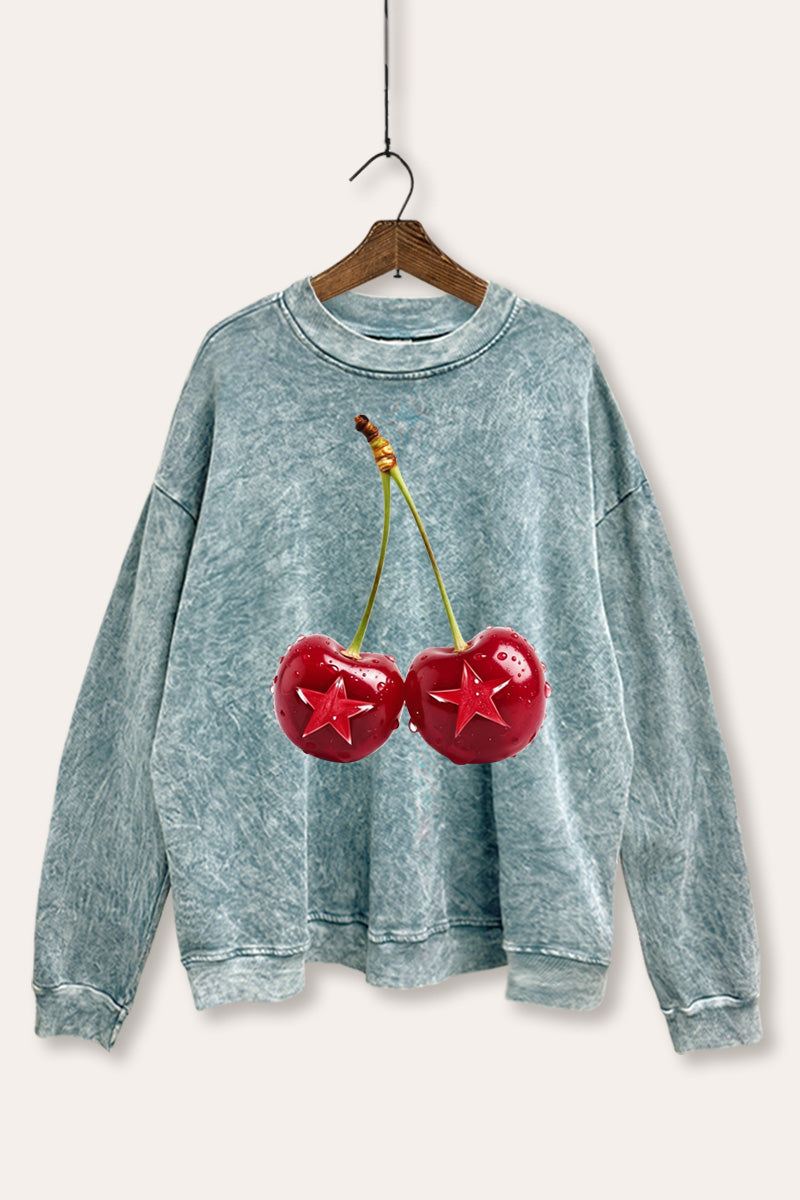 cherry star graphic mineral wash sweatshirt
