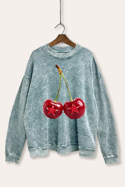 Cherry Star Fruit Graphic Mineral Wash Sweatshirt