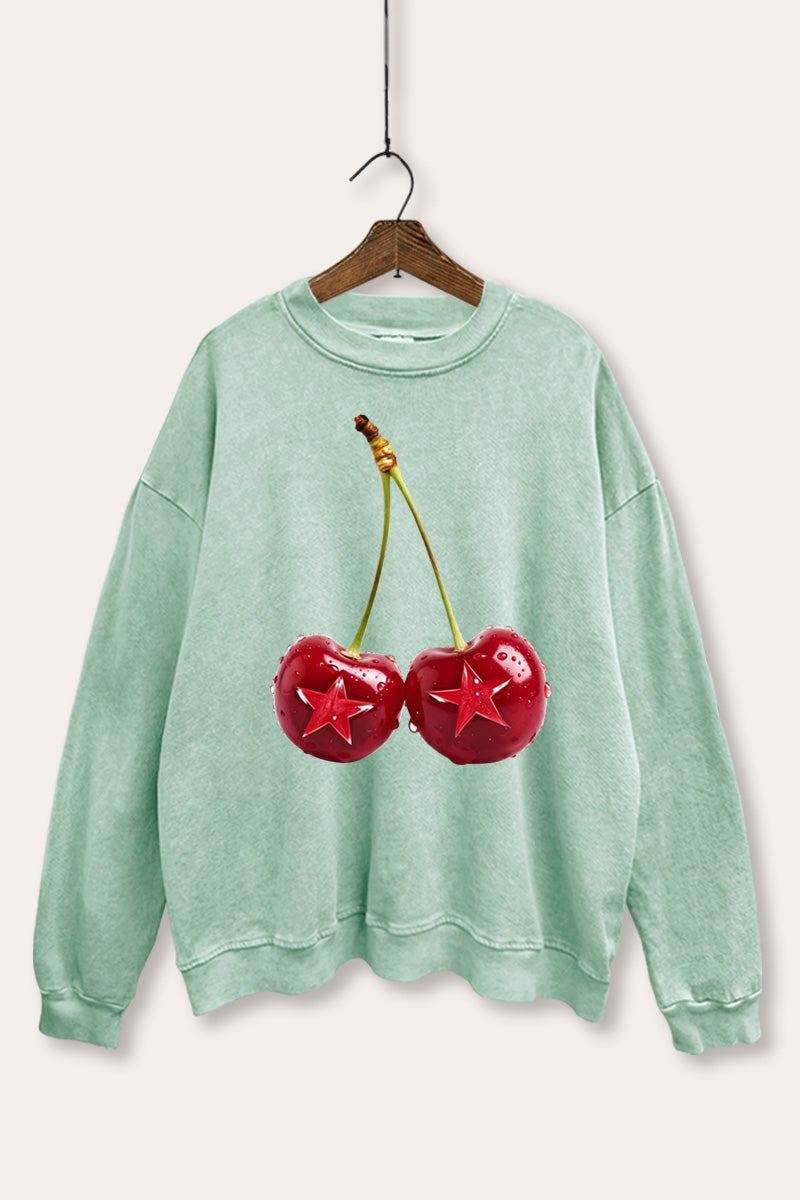 cherry star graphic mineral wash sweatshirt