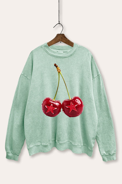 Cherry Star Fruit Graphic Mineral Wash Sweatshirt