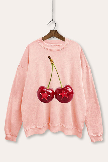 Cherry Star Fruit Graphic Mineral Wash Sweatshirt