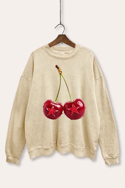 Cherry Star Fruit Graphic Mineral Wash Sweatshirt