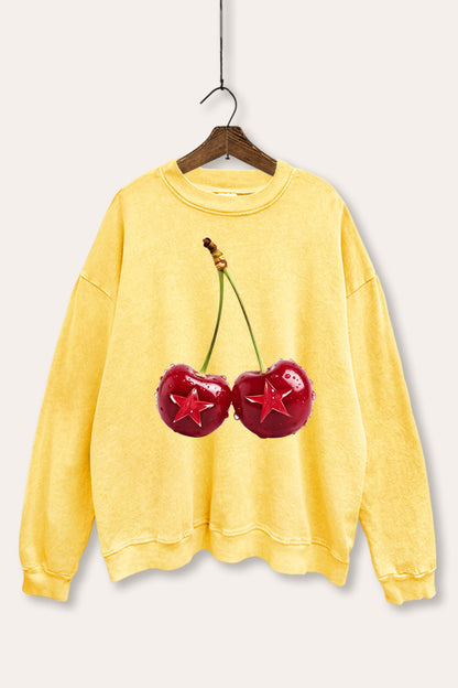 Cherry Star Fruit Graphic Mineral Wash Sweatshirt