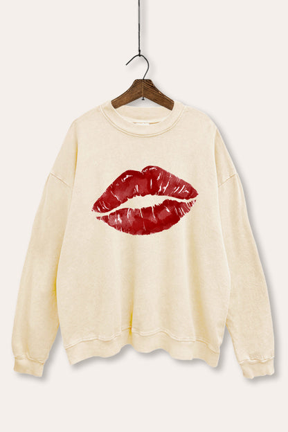 Red Lips Graphic Mineral Wash Sweatshirt