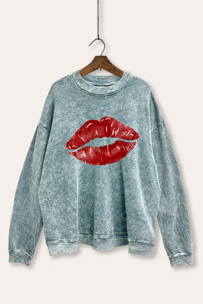 Red Lips Graphic Mineral Wash Sweatshirt
