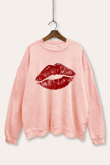Red Lips Graphic Mineral Wash Sweatshirt