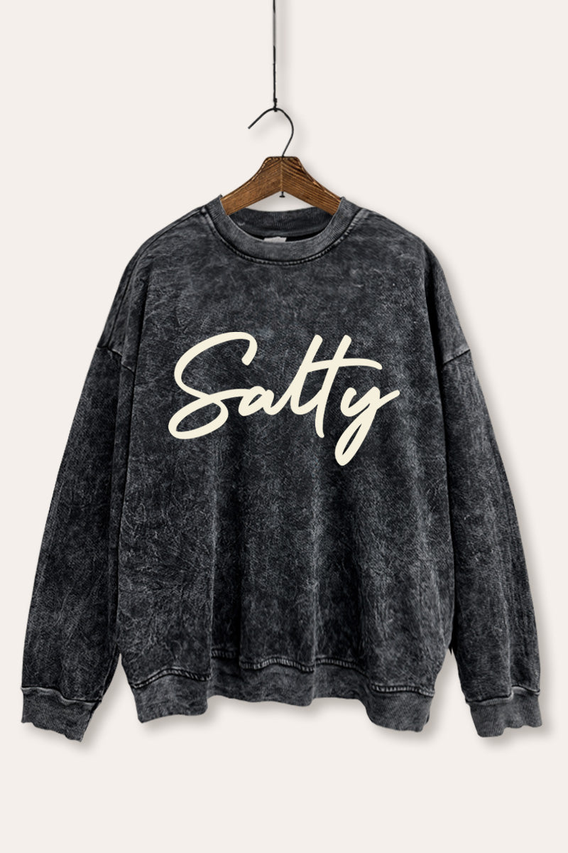 "salty" graphic mineral wash sweatshirt