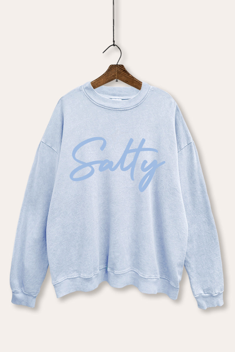 "salty" graphic mineral wash sweatshirt
