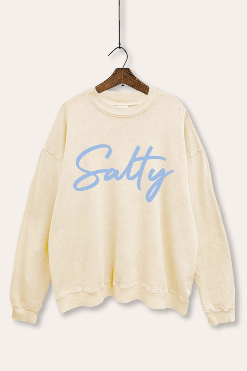 "salty" graphic mineral wash sweatshirt