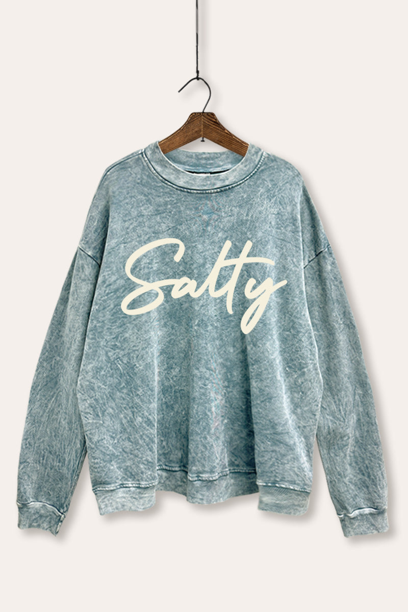 "salty" graphic mineral wash sweatshirt