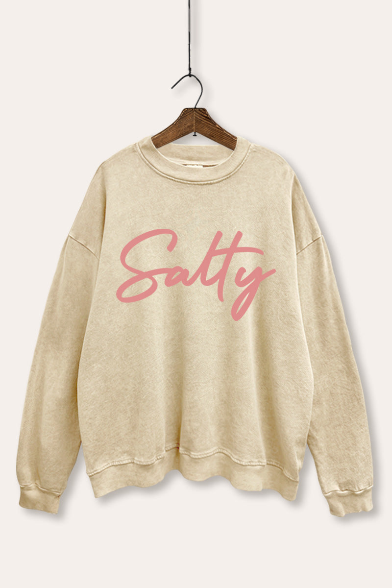 "salty" graphic mineral wash sweatshirt