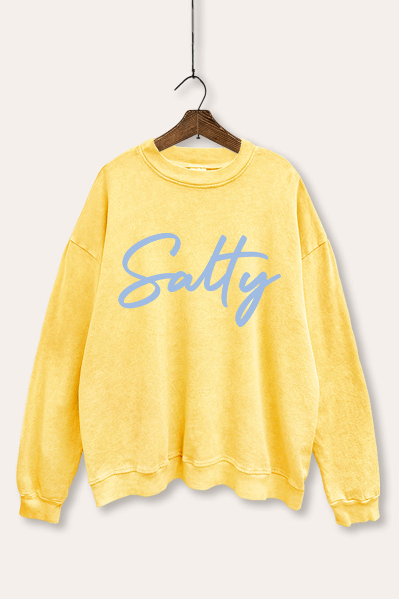 "salty" graphic mineral wash sweatshirt