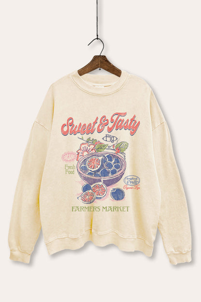 Sweet & Tasty Blueberry Fruit Graphic Mineral Wash Sweatshirt