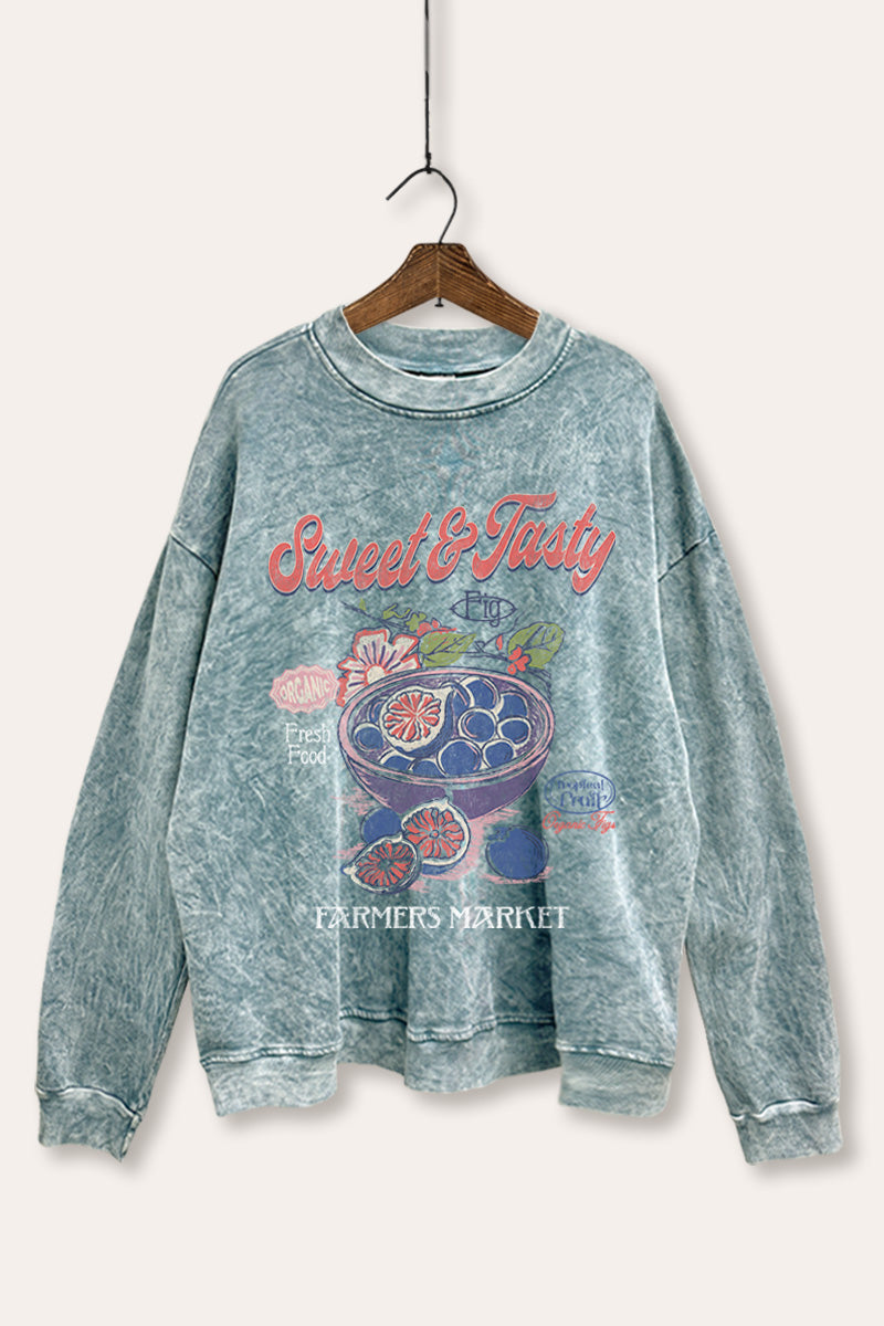 sweet & tasty blueberries graphic mineral wash sweatshirt