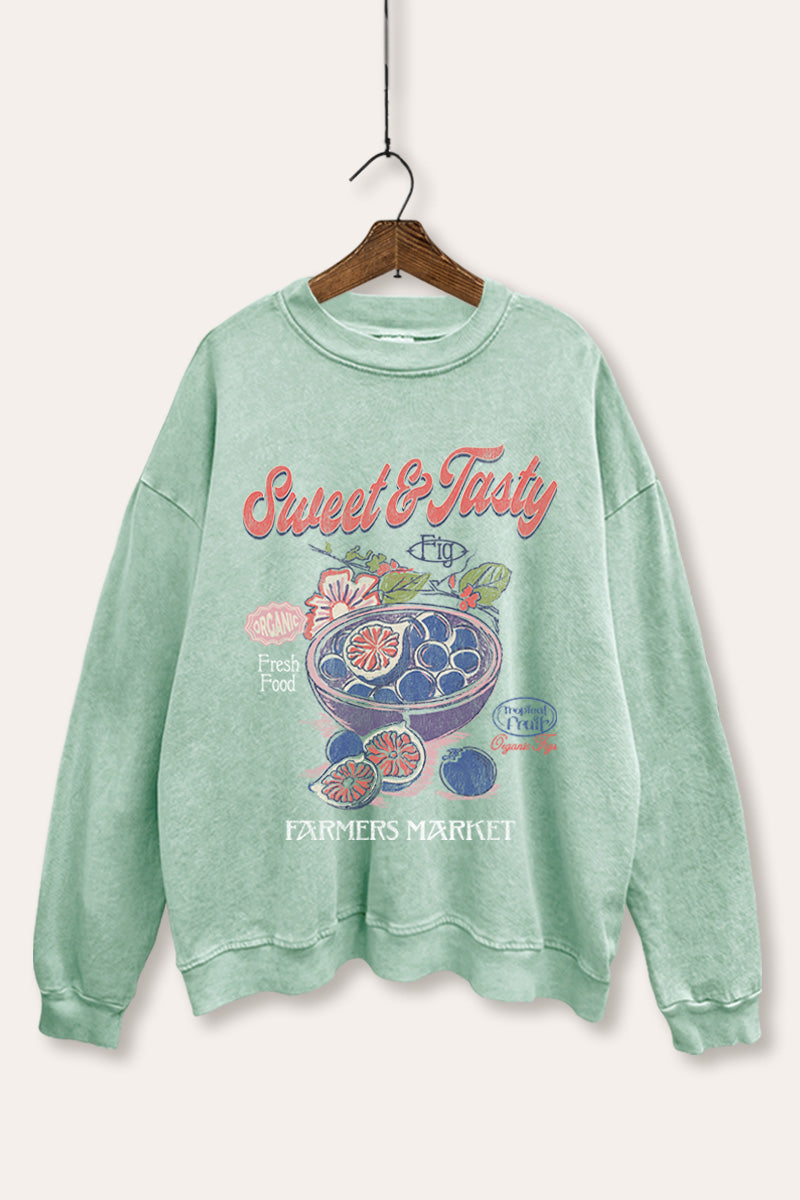 sweet & tasty blueberries graphic mineral wash sweatshirt