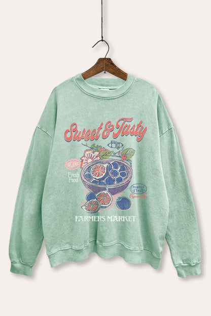 Sweet & Tasty Blueberry Fruit Graphic Mineral Wash Sweatshirt