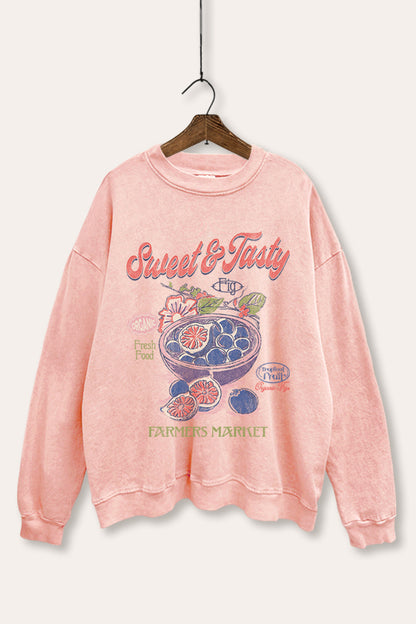 Sweet & Tasty Blueberry Fruit Graphic Mineral Wash Sweatshirt