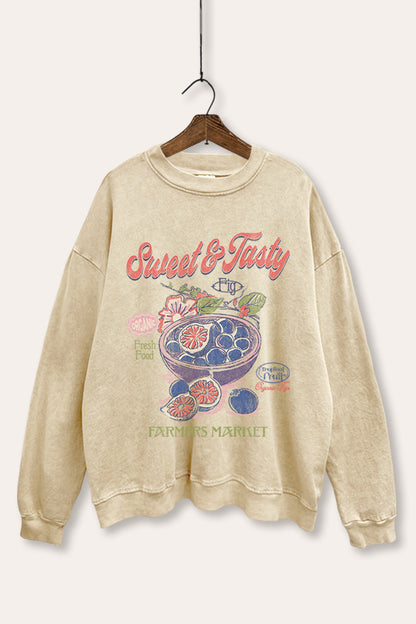 Sweet & Tasty Blueberry Fruit Graphic Mineral Wash Sweatshirt