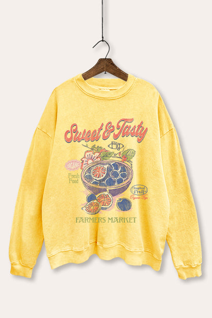 Sweet & Tasty Blueberry Fruit Graphic Mineral Wash Sweatshirt