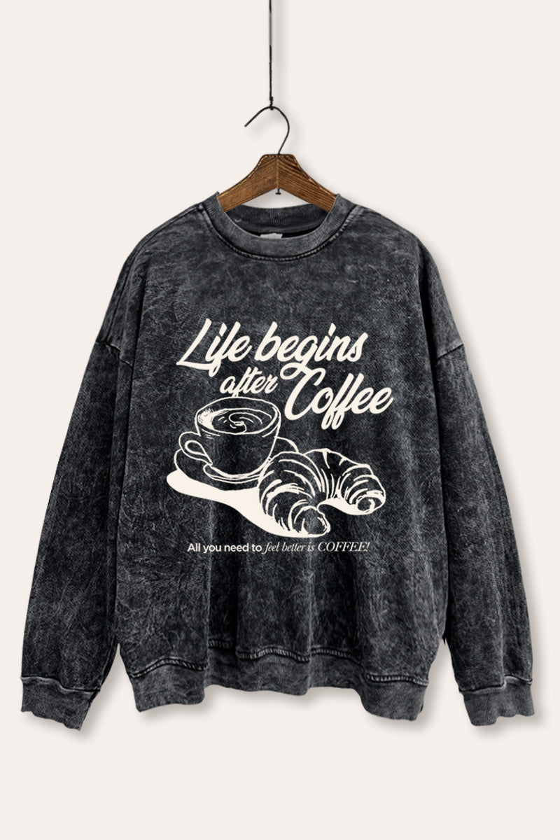 coffee & croissant graphic mineral wash sweatshirt