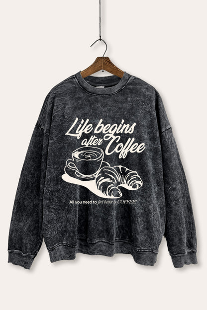 Coffee & Croissant Life Graphic Mineral Wash Sweatshirt