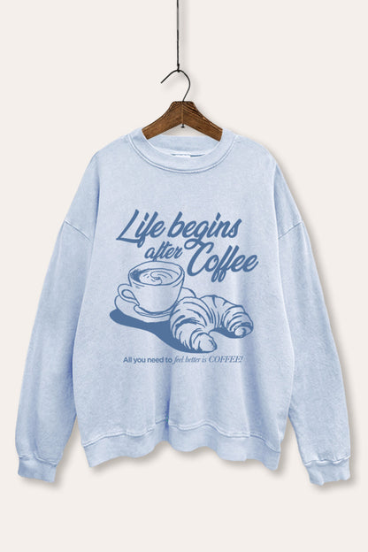 Coffee & Croissant Life Graphic Mineral Wash Sweatshirt