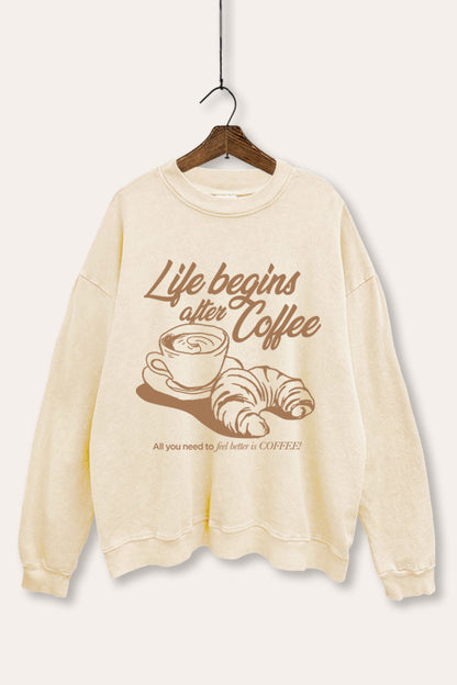 Coffee & Croissant Life Graphic Mineral Wash Sweatshirt